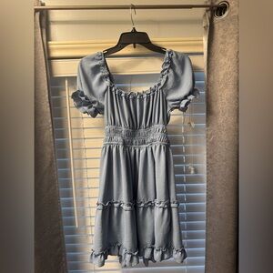 Light Blue Puff Sleeve Ruffle Mini Dress Cottagecore (Size Small)